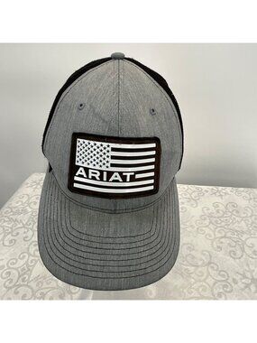Ariat American Flag Trucker Hat Gray & Black Snapback Adjustable Mesh Back Cap